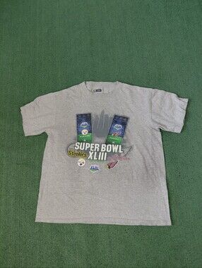 NFL Super Bowl XLIII Cardinals vs Steelers Football 2009 Sports Gray T Shirt Sz